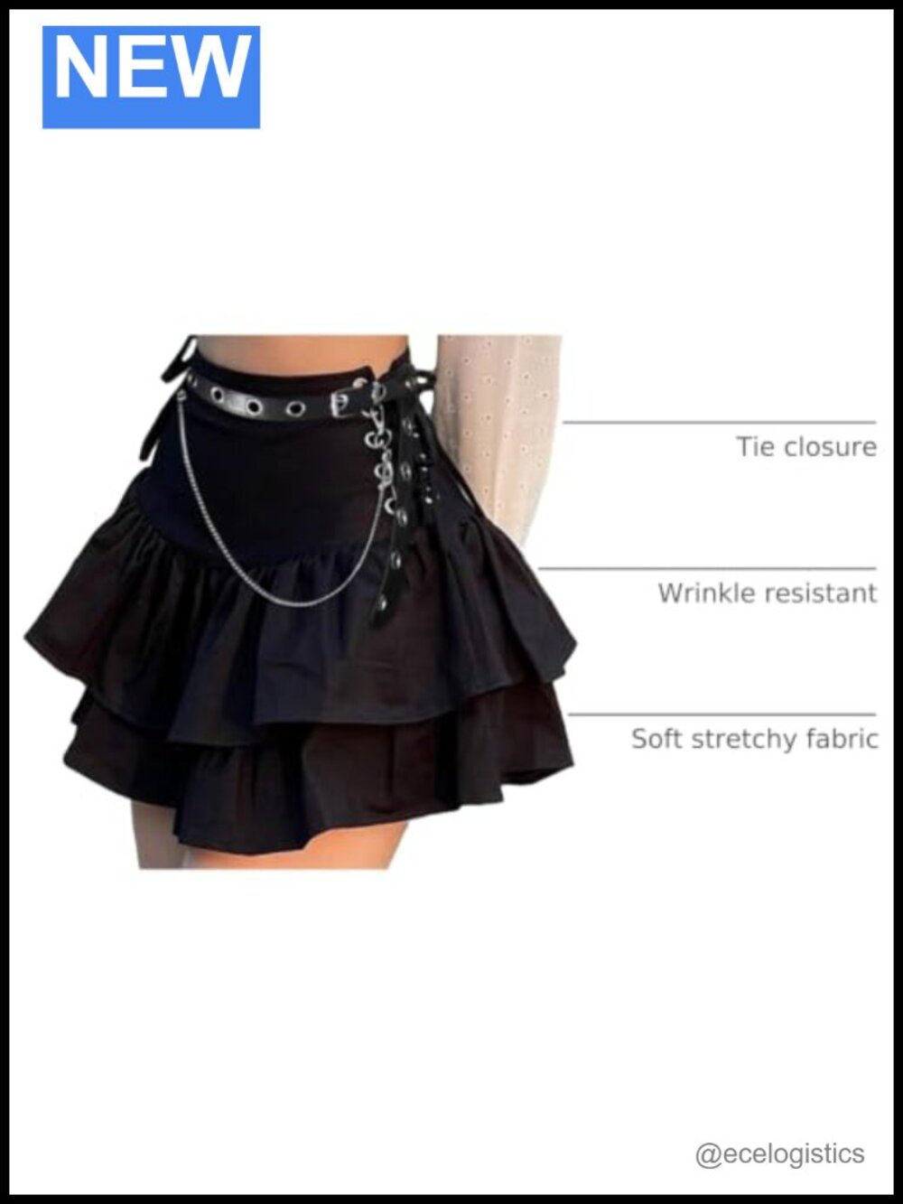 High Waist Mini Skirt Ruffle Tie A-Line Goth Punk Belted - Picture 2 of 4